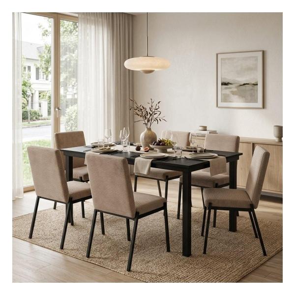 Set de Comedor para 6 Personas Zovi Zenta Color Negro y Beige