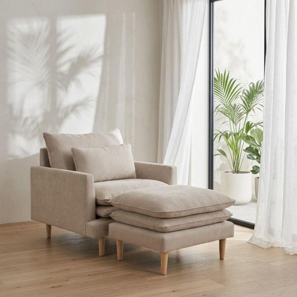 Sillón con Taburete Eula - Color Marfil