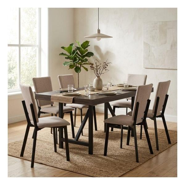 Set de Comedor para 6 Personas Zenta Luxen Color Nogal y Beige