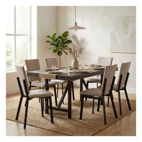 Set de Comedor para 6 Personas Zenta Luxen Color Nogal y Beige