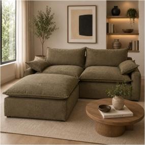 Sofá de 3 Plazas con Taburete Pit - Color Verde Olivo