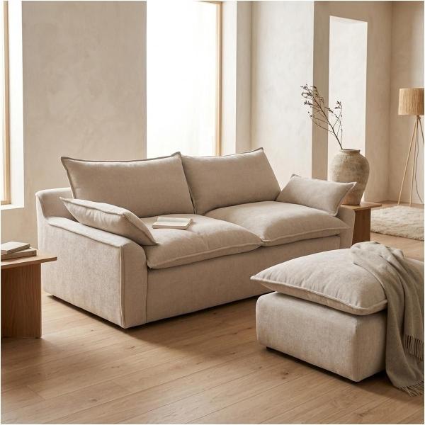 Sofá de 3 Plazas con Taburete Pit - Color Ivory