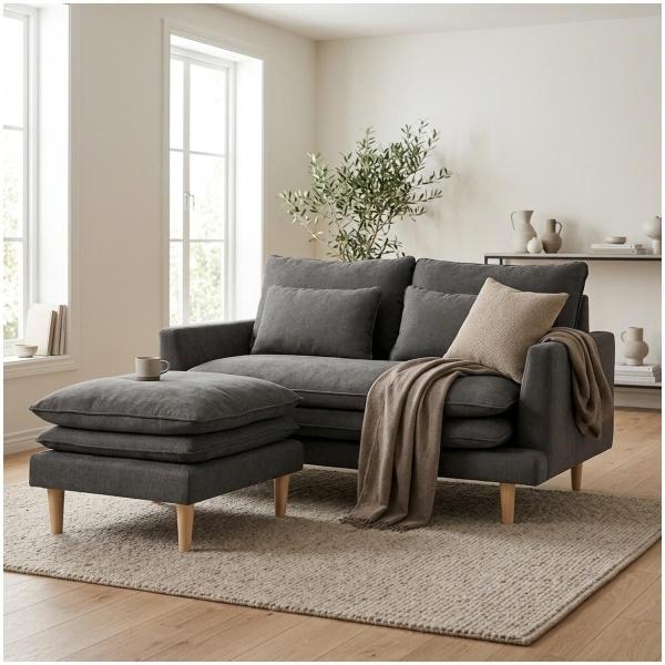 Sillón de 2 Plazas con Taburete Eula - Color Gris Oxford
