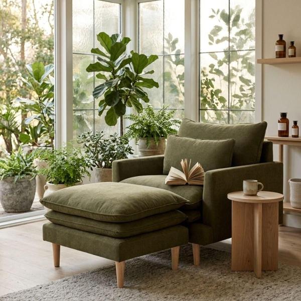 Sillón con Taburete Eula - Color Verde Olivo