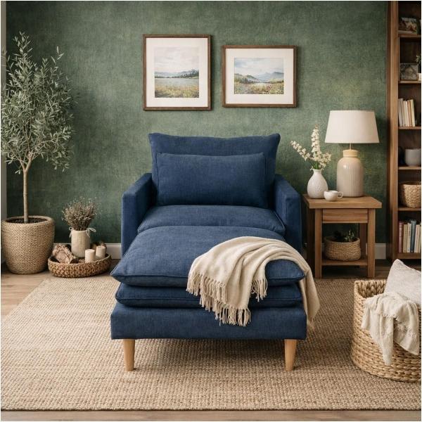 Sillón con Taburete Eula - Color Azul Marino
