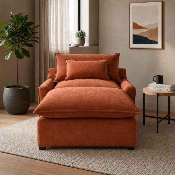 Sillón de 1 Plaza con Taburete Pit - Color Terracota