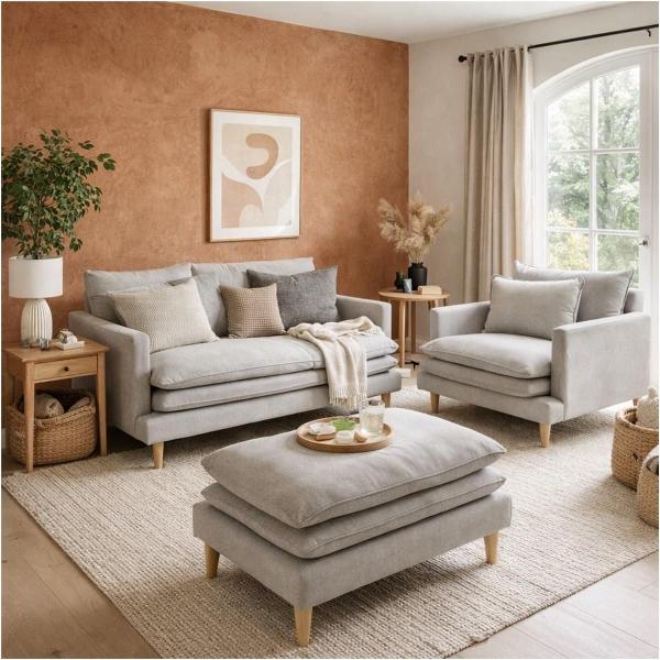 Sala con 3 piezas Eula - Color Gris Claro