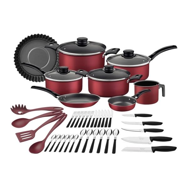 Bateria de cocina Tramontina práctica 45 piezas roja