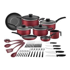 Bateria de cocina Tramontina práctica 45 piezas roja
