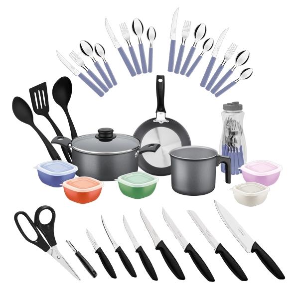 Bateria de cocina Tramontina práctica 38 piezas gris