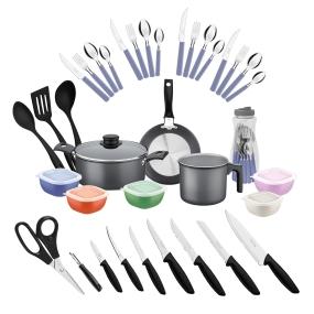 Bateria de cocina Tramontina práctica 38 piezas gris