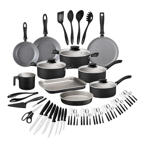 Bateria de cocina Tramonetina práctica Starflon Max 53 piezas negra