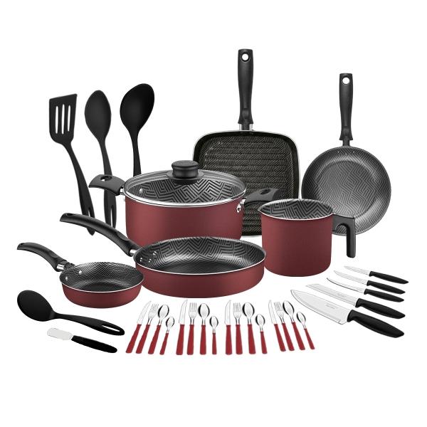 Bateria de cocina Tramontina práctica 41 piezas roja