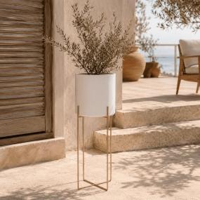 MACETA HORTENSIA BLANCA 30CM CON BASE ALTA AXIS DORADA