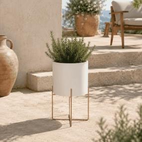 MACETA HORTENSIA BLANCA 30CM CON BASE BAJA AXIS DORADA