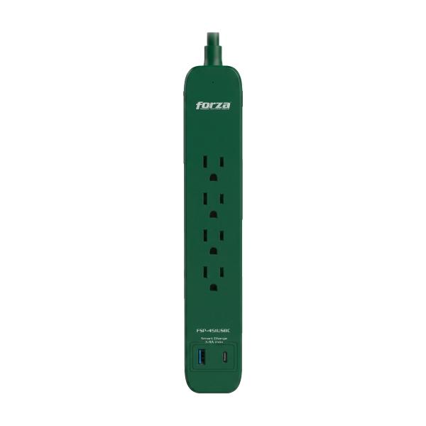 REGLETA CON PROTECTOR 4 CONTACTOS USB-A USB-C VERDE