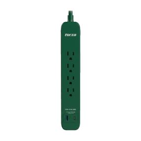 REGLETA CON PROTECTOR 4 CONTACTOS USB-A USB-C VERDE
