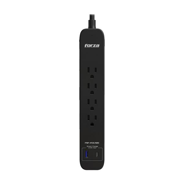 REGLETA CON PROTECTOR 4 CONTACTOS USB-A USB-C NEGRO