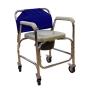 SILLA CÓMODO PARA DUCHA REACTIV DE ALUMINIO, CON RUEDAS, ACOJINADO, ALUMINIO NATURAL, RESPALDO AZUL