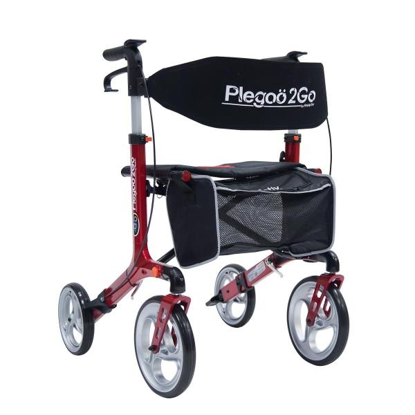 ANDADERA ROLLATOR PLEGOO 2GO X8 DE ALUMINIO PLEGABLE COLOR ROJO CEREZA