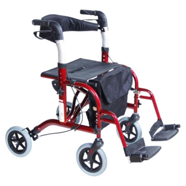 ANDADERA ROLLATOR PLEGOO TRAVEL DE ALUMINIO CON DESCANSAPIÉS, PLEGABLE, RUEDAS 8", COLOR ROJO
