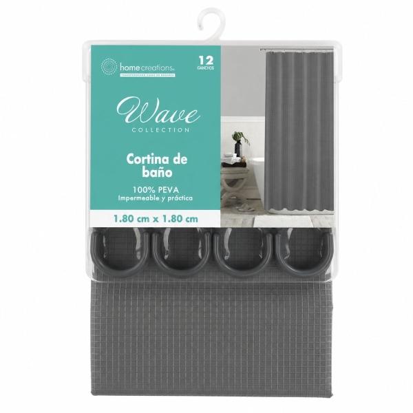 CORTINA PARA REGADERA 180X180CM 100% PEVA COLOR GRIS