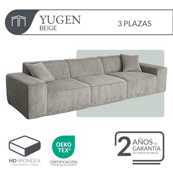 SOFÁ EMPACADO AL ALTO VACÍO BEIGE TRES PLAZAS