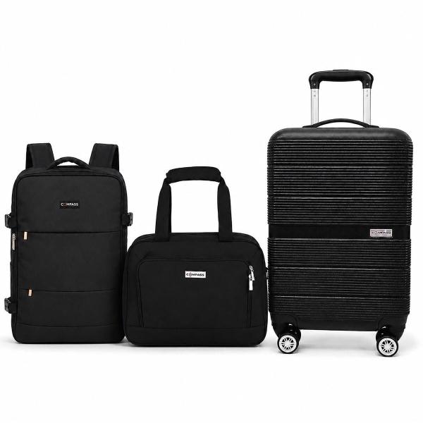 SET DE MALETA 20 PULGADAS BACKPACK Y NECESER 15 PULGADAS CHICAGO NEGRO COMPASS