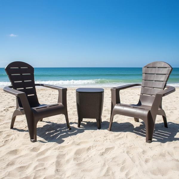 SET SILLAS DE PLAYA CON MESA HIELERA POLIPROPILENO UV WENGUE 3 PIEZAS
