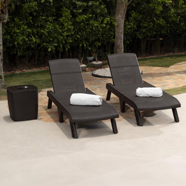 SET 2 CAMASTROS PLEGABLES PORTÁTILES CON MESA HIELERA DE CENTRO POLIPROPILENO UV WENGUE 3 PIEZAS