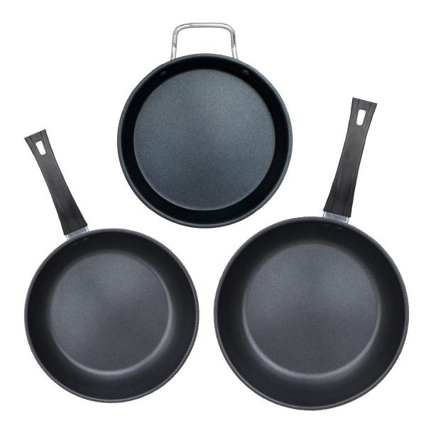 SET DOS SARTENES 20, 28 CM CON COMAL 24 CM ACERO CON ANTIADHERENTE