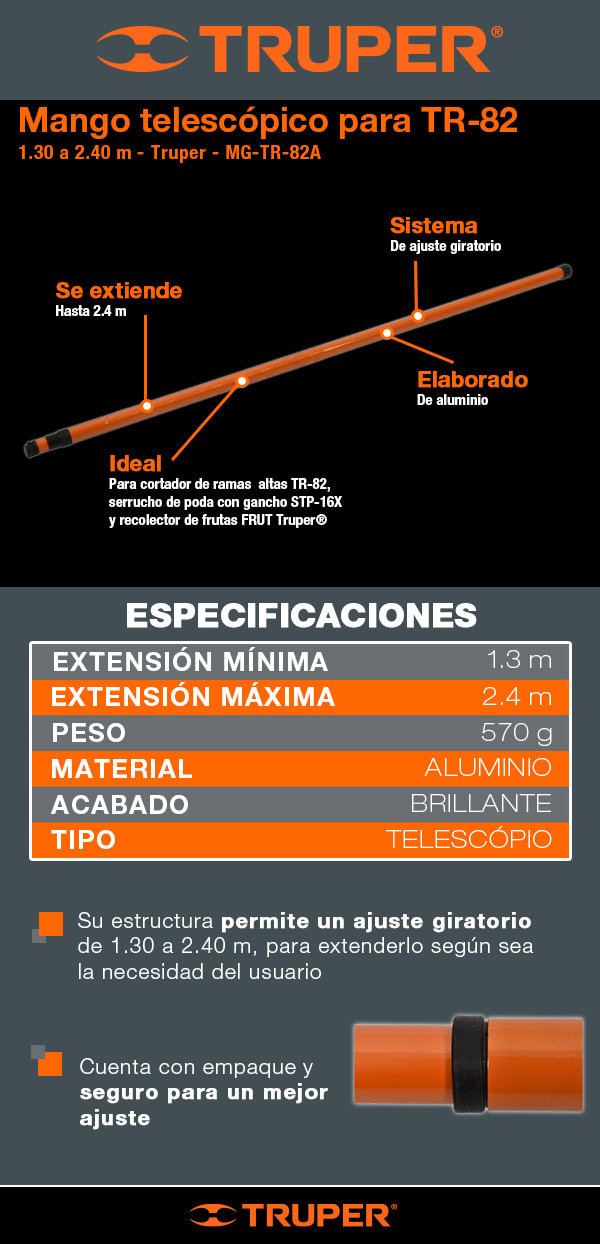 Serrucho De Cortador Con Mango Telescopico De Aluminio 2.40m Truper