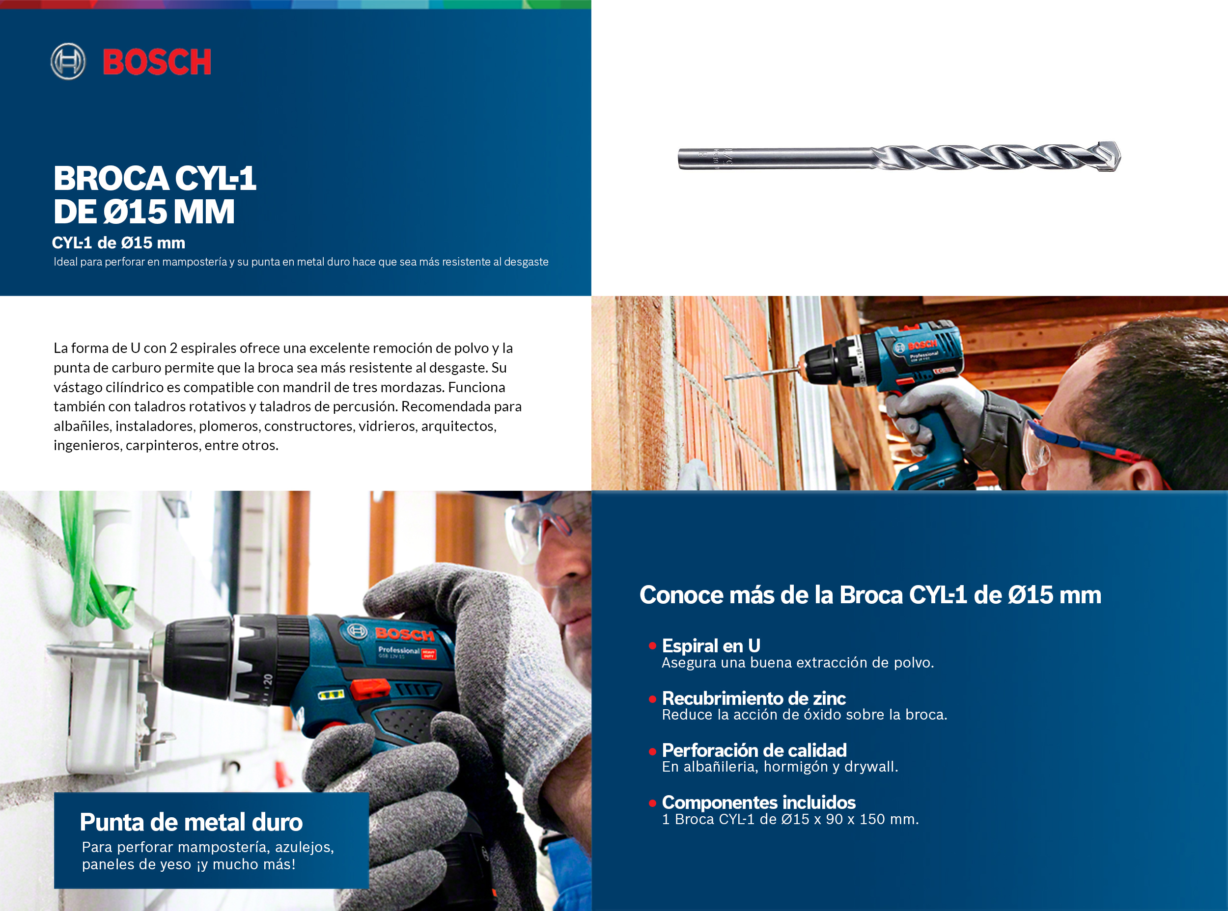 BROCA PARA CONCRETO BOSCH CYL-1 15 X 90 X 150 MM | The Home Depot México