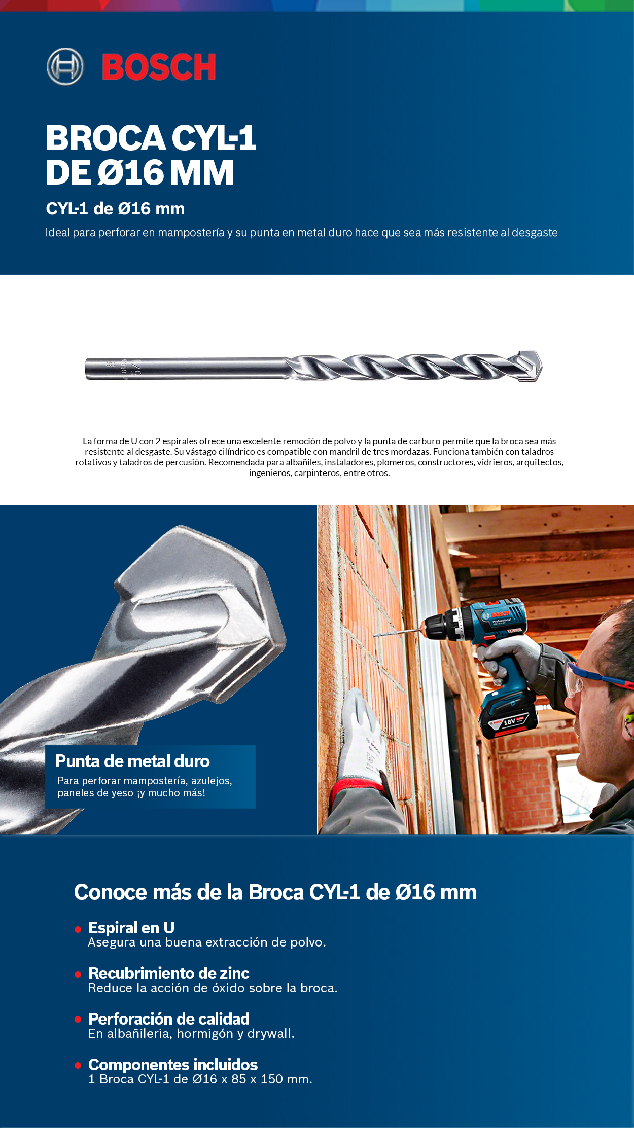 BOSCH Punta Da Trapano Per Pietra CYL-1 - 14x350x400 Mm - Per Muratura, Pietra Calcarea E Mattone - Foto 6