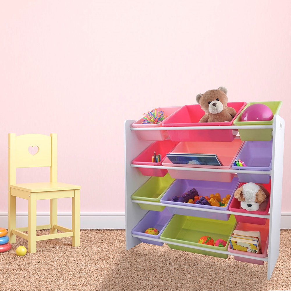 Mueble de almacenamiento infantil con 12 cubos, armario modular con  puertas, motivos de animales, estante de plástico para juguetes, ropa y  bolsas de escuela (rosa) : : Hogar y cocina