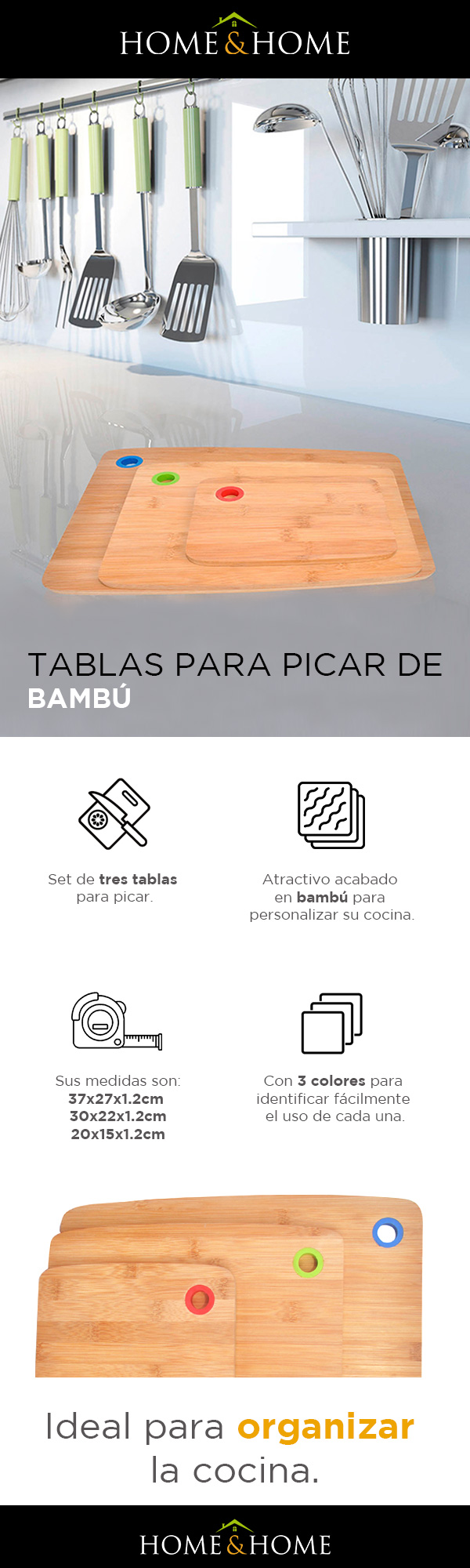Set X3 Tabla De Madera Para Cortar Picar Bambu Cocina