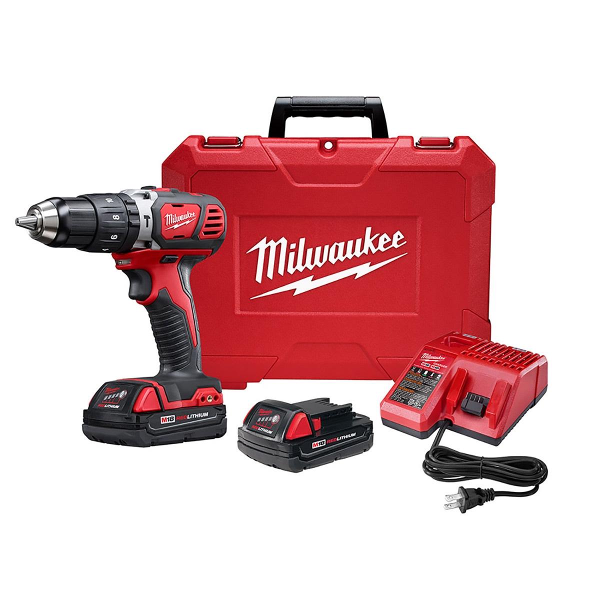 Taladro percutor inalámbrico milwaukee m18 de 1/2 de pulgada. incluye baterías y cargador