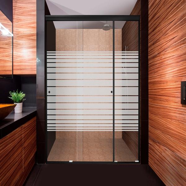 CANCEL PARA BAÑO 186 A 190 X 187 CM RECTANGULAR CRISTAL TEMPLADO NEGRO FIJO Y DOBLE CORREDIZO