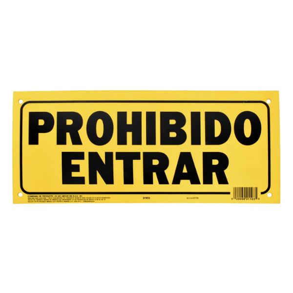 LETRERO DE PLÁSTICO PARA PARED PROHIBIDO ENTRAR 15.3 X 35 CM