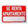 LETRERO DE PLÁSTICO PARA PARED SE RENTA APARTAMENTO 21.6 X 30.4 CM