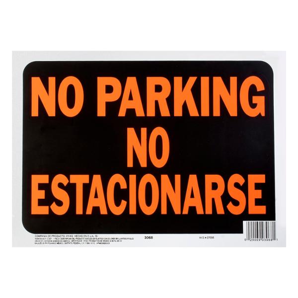LETRERO DE PLÁSTICO PARA PARED NO PARKING/NO ESTACIONARSE 21.5 X 30.6 CM