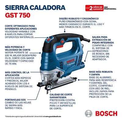 Bosch Sierra caladora GST 750 110V 520W + 1 hoja sierra 