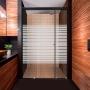 CANCEL PARA BAÑO 171 A 175 X 187 CM RECTANGULAR CRISTAL TEMPLADO NEGRO FIJO Y DOBLE CORREDIZO