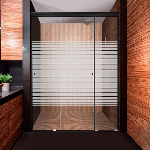 CANCEL PARA BAÑO 161 A 165 X 187 CM RECTANGULAR CRISTAL TEMPLADO NEGRO FIJO Y DOBLE CORREDIZO