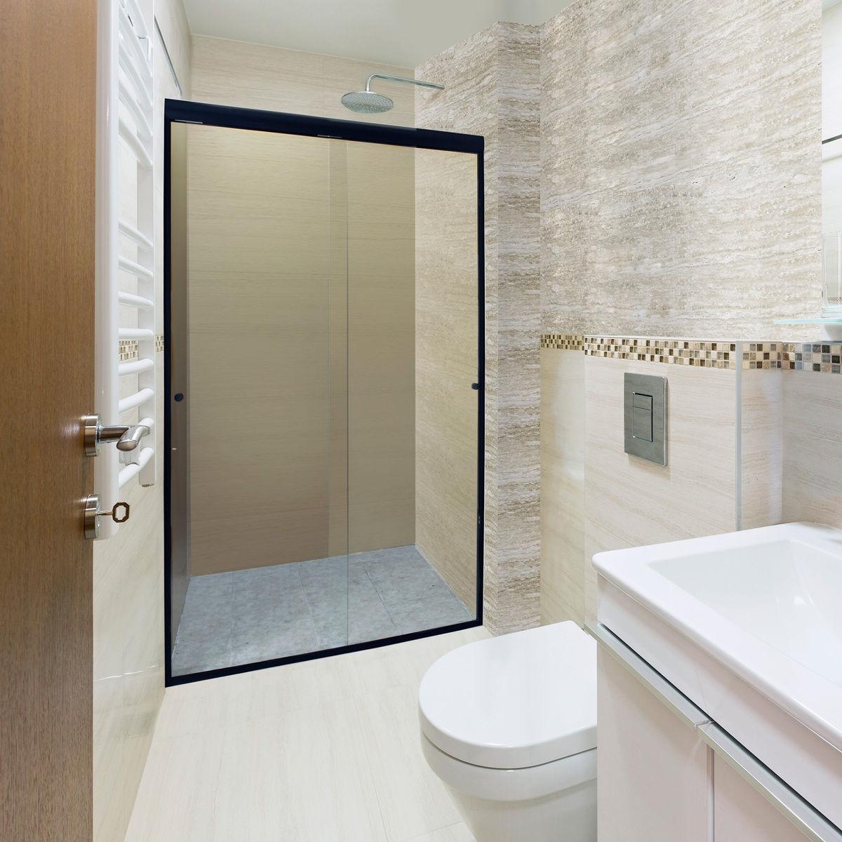 Cancel para baño 131 a 135 x 187 cm rectangular cristal templado negro doble corredizo