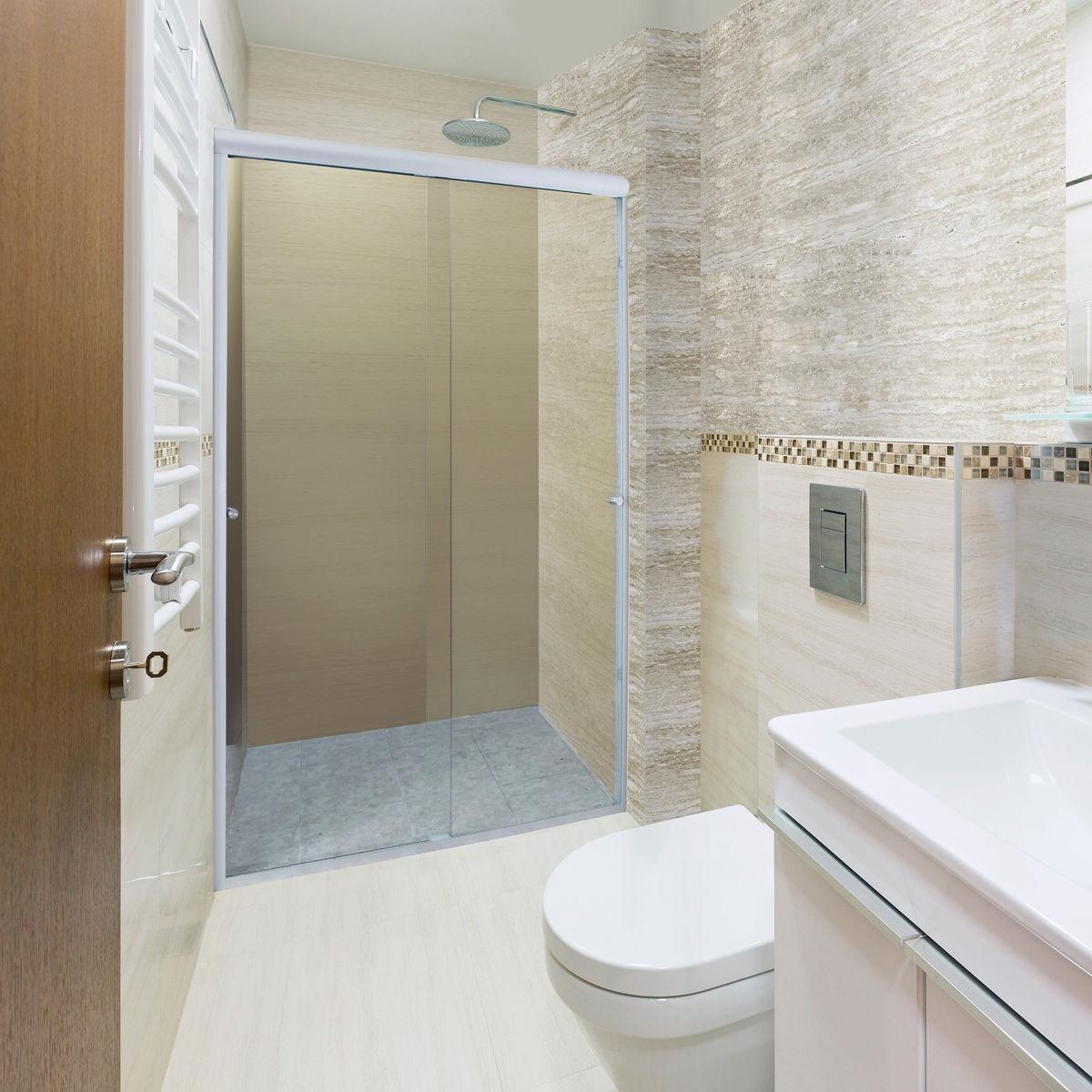 Cancel para baño 131 a 135 x 187 cm rectangular cristal templado plata doble corredizo