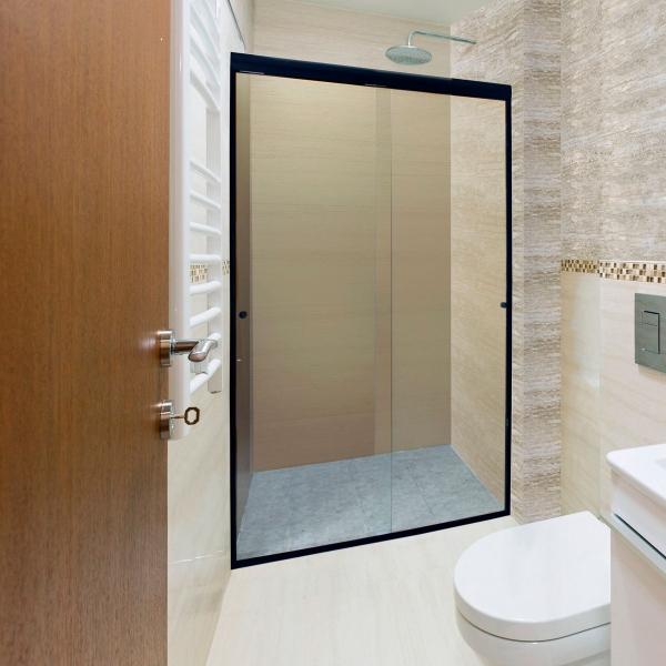 CANCEL PARA BAÑO 146 A 150 X 187 CM RECTANGULAR CRISTAL TEMPLADO NEGRO DOBLE CORREDIZO