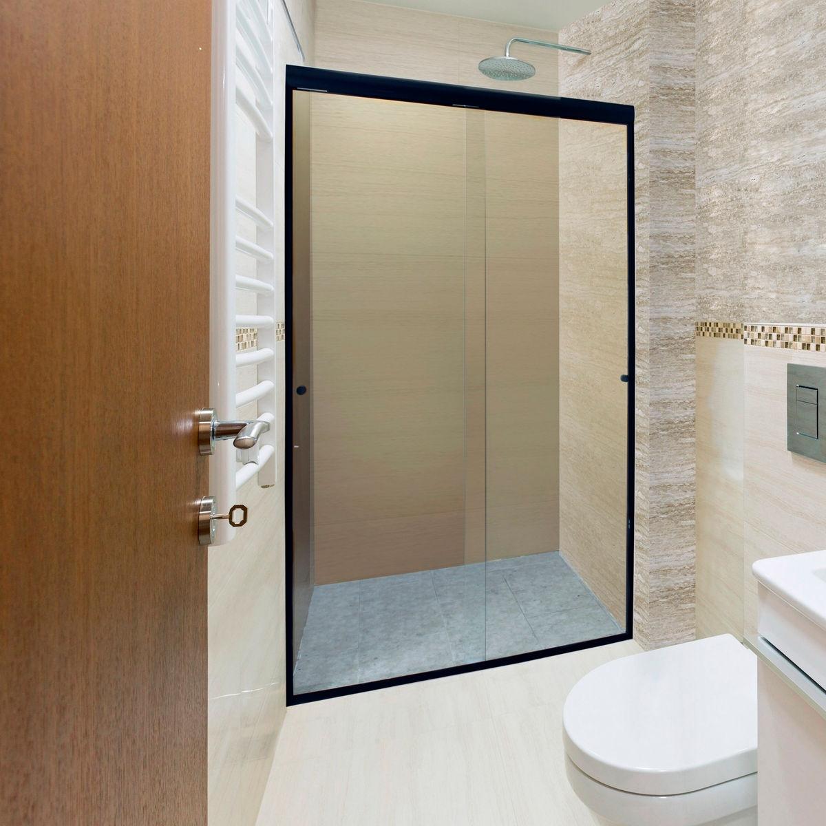 Cancel para baño 146 a 150 x 187 cm rectangular cristal templado negro doble corredizo