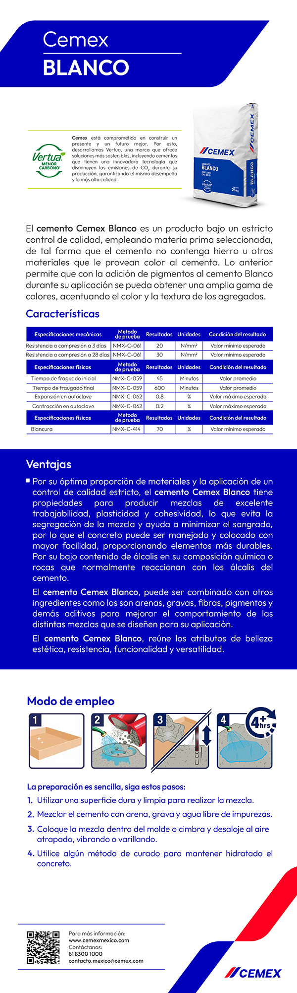 Cemex, Cemento Blanco Cpc30Rb 25 Kg, Saco