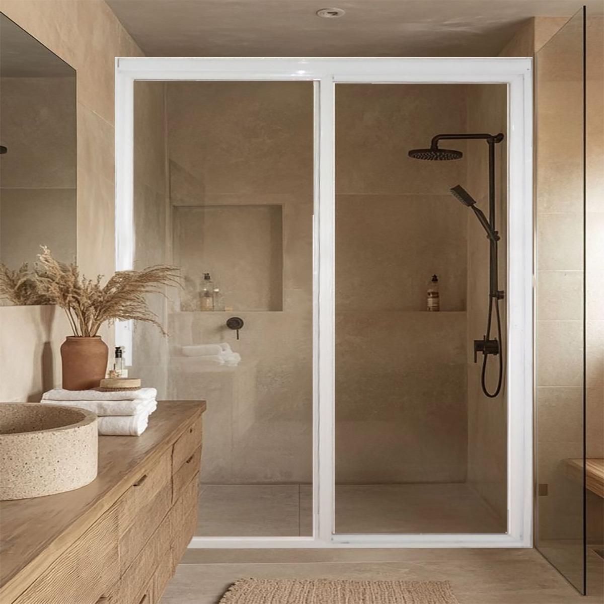 Cancel para baño 151 a 155 x 185 cm rectangular plástico blanco doble corredizo